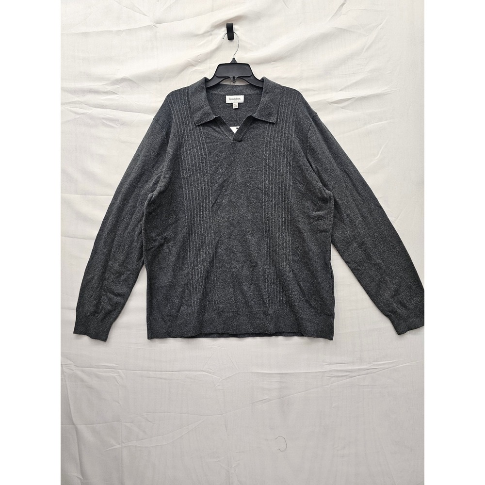 Goodfellow & Co Mens XL Charcoal Grey Long Sleeve Sweater Polo Vertical Texture